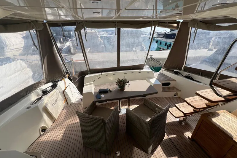  Yacht Photos Pics Luxurious interior of a 2013 Prestige 620 yacht with elegant seating and table.