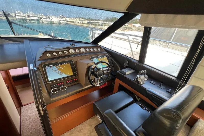  Yacht Photos Pics Luxurious helm of 2013 Prestige 620 yacht with advanced navigation systems.