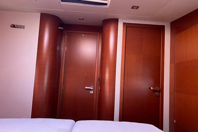  Yacht Photos Pics Interior of 2013 Prestige 620 yacht with wooden doors and modern design.