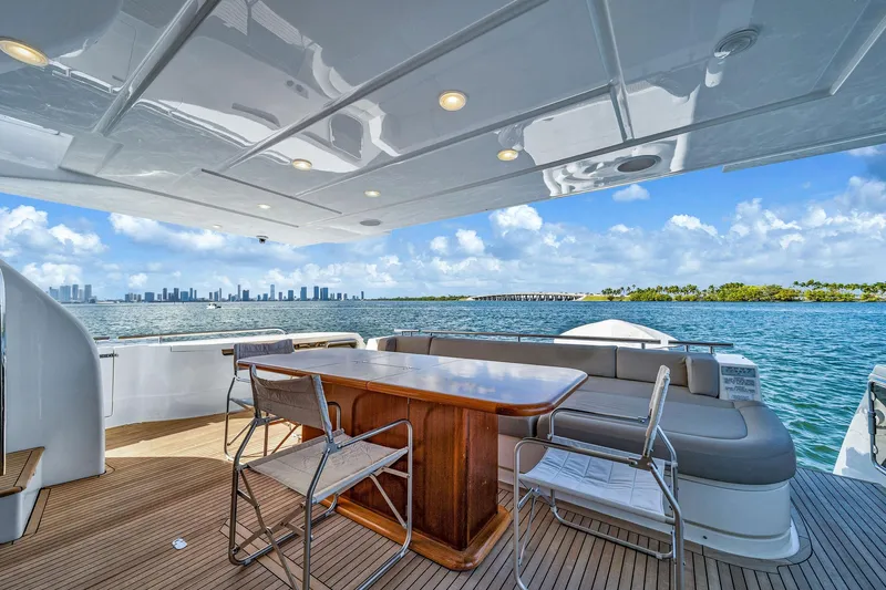 Evolution Yacht Photos Pics Luxurious 2013 Ferretti Yachts 800 deck with ocean view and seating area.