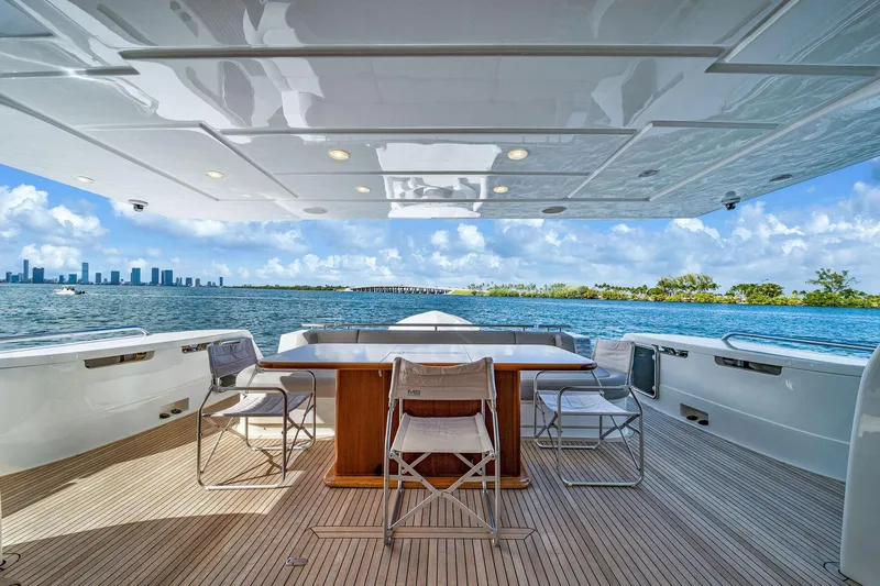 Evolution Yacht Photos Pics Luxurious 2013 Ferretti Yachts 800 deck with ocean view and seating area.