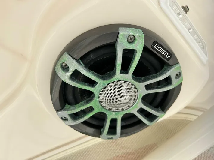  Yacht Photos Pics Close-up of a Fusion marine speaker on a 2019 Grady-White 306 CANYON boat.