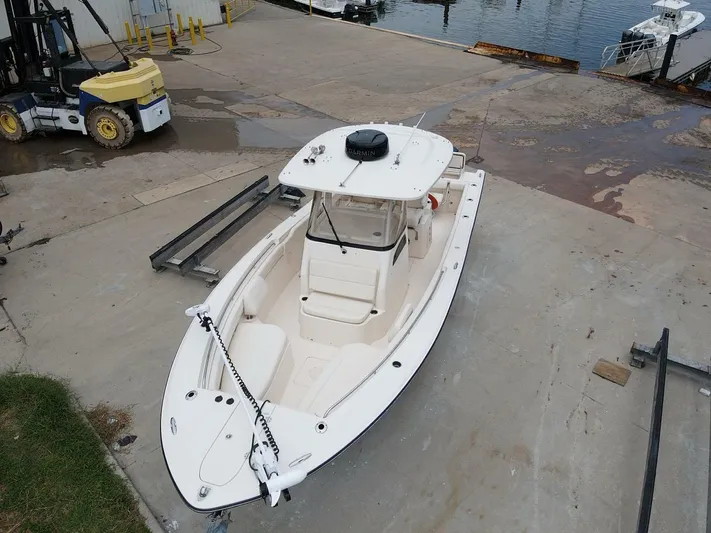  Yacht Photos Pics 2019 Grady-White 306 CANYON boat on dock, aerial view.