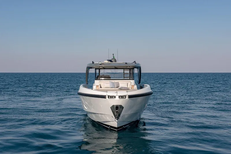 Bluegame Bg54#29 (new) Yacht Photos Pics 2025 Bluegame BG54 yacht on open sea, front view under clear sky.