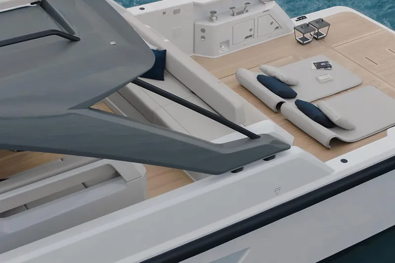 Bluegame Bg54#29 (new) Yacht Photos Pics Luxurious 2025 Bluegame BG54 yacht deck with modern seating and elegant design.