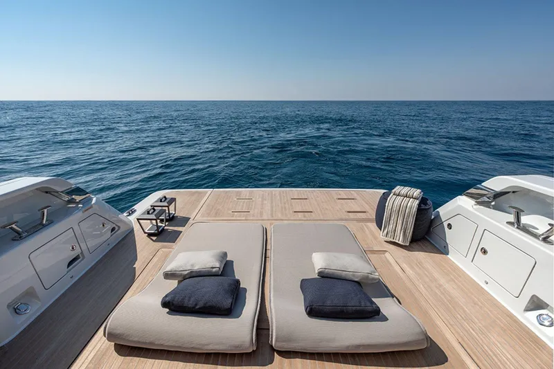 Bluegame Bg54#29 (new) Yacht Photos Pics Luxury deck of 2025 Bluegame BG54 yacht with ocean view.