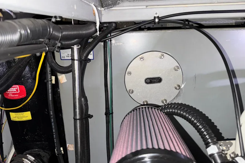  Yacht Photos Pics Engine room of a 2002 Silverton 352 Motor Yacht, featuring wiring and components.