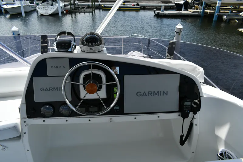 Beach Cat Yacht Photos Pics Helm of 2012 Fountaine Pajot 40 catamaran with Garmin navigation system.