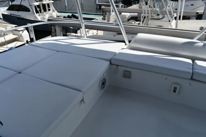 Beach Cat Yacht Photos Pics Spacious deck seating on 2012 Fountaine Pajot 40 catamaran at marina.