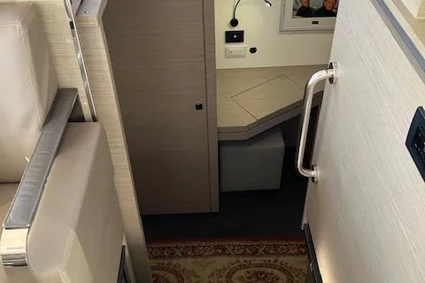 Paire De Jacques Yacht Photos Pics Interior of 2021 Fountaine Pajot Isla 40 catamaran, featuring modern design and cozy seating.