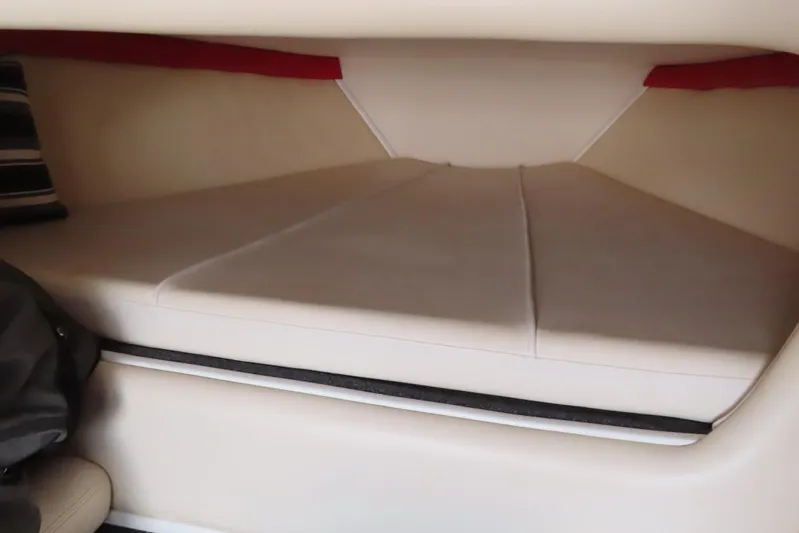  Yacht Photos Pics Interior cabin of 2007 Donzi 35 ZR boat with cushioned seating.