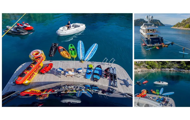 Zaliv III Yacht Photos Pics Luxurious 2011 Mondomarine yacht with water sports equipment and scenic ocean views.