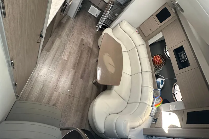  Yacht Photos Pics Interior of 2019 Formula 37 Performance Cruiser with modern seating and wood flooring.