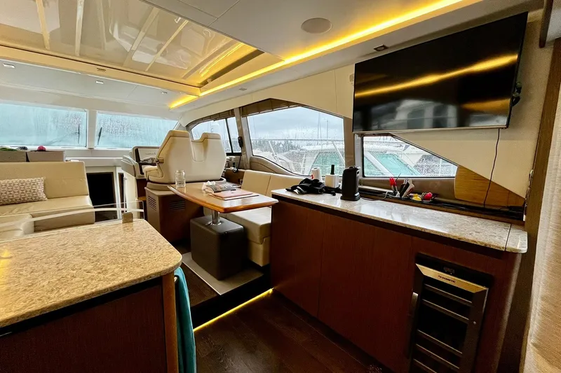 Empyrean Yacht Photos Pics Luxurious interior of 2019 Sea Ray Sundancer 460 yacht with modern amenities.