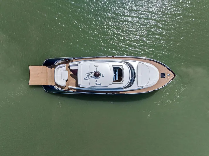 A. Noochette Yacht Photos Pics Aerial view of 2024 Zeelander Z5 yacht on calm water.
