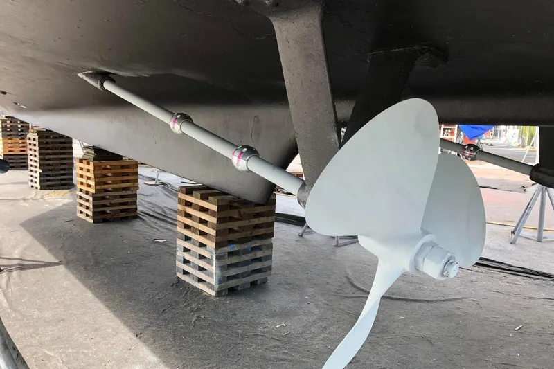 Rose Petal Yacht Photos Pics 1981 Tollycraft 48 Cockpit Motor Yacht propeller and shaft on dry dock.