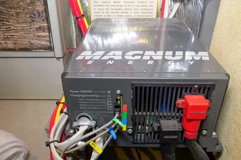 Rose Petal Yacht Photos Pics Magnum Energy inverter in 1981 Tollycraft 48 Cockpit Motor Yacht engine room.