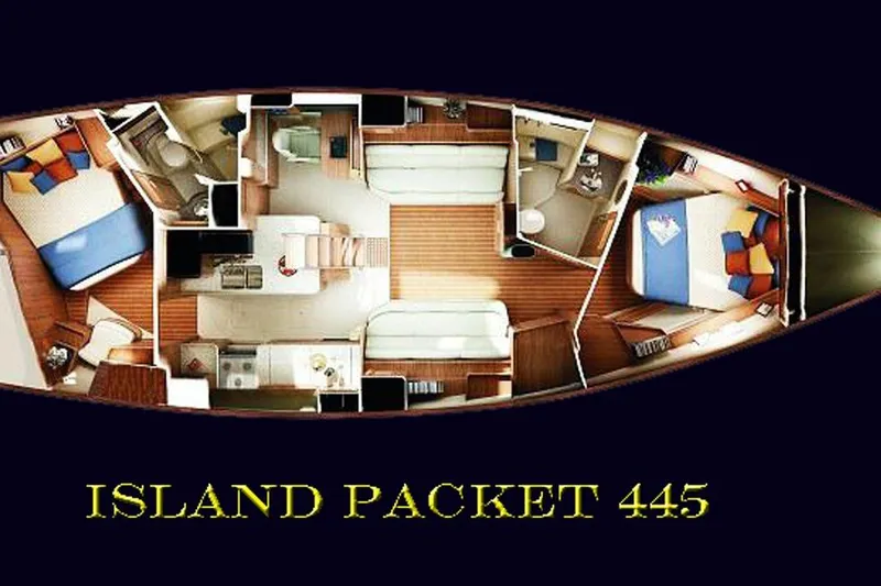  Yacht Photos Pics Floor plan of a 2006 Island Packet 445 yacht interior layout.