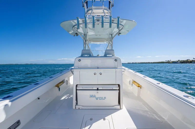  Yacht Photos Pics 2019 SeaVee 340Z boat on open water, clear sky, and sleek design.