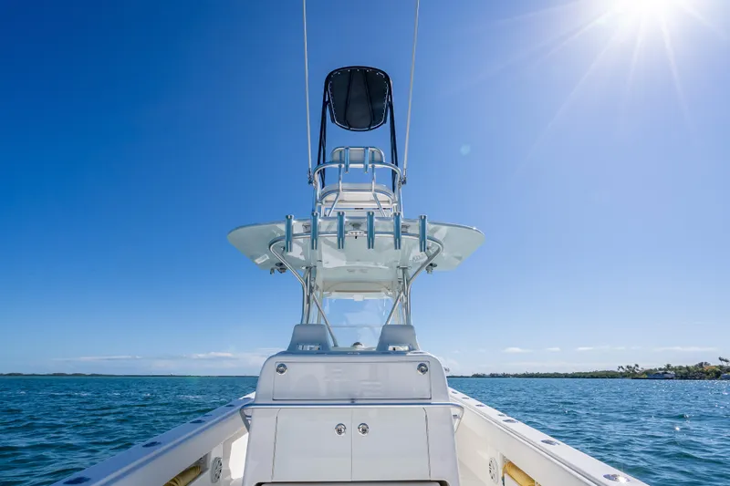  Yacht Photos Pics 2019 SeaVee 340Z boat on open water under clear blue sky.