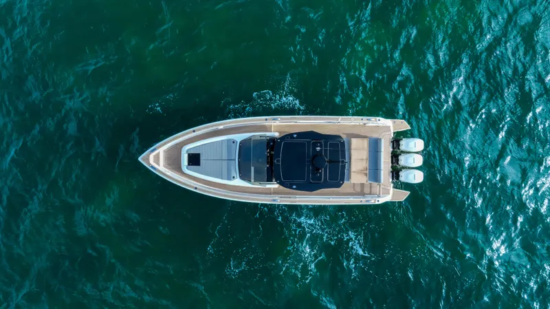 Yacht Photos Pics Aerial view of 2020 Pardo Yachts P38 cruising on open water.