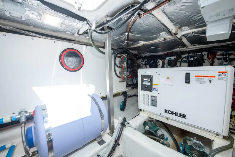  Yacht Photos Pics Engine room of 2020 Pardo Yachts P38 featuring Kohler generator and equipment.