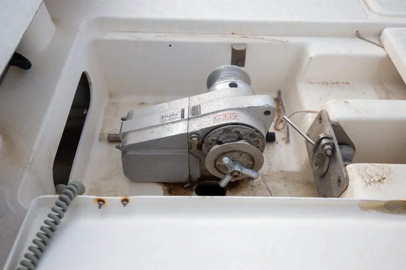  Yacht Photos Pics Anchor winch on 2006 Leopard 40 catamaran deck, showing mechanical details.