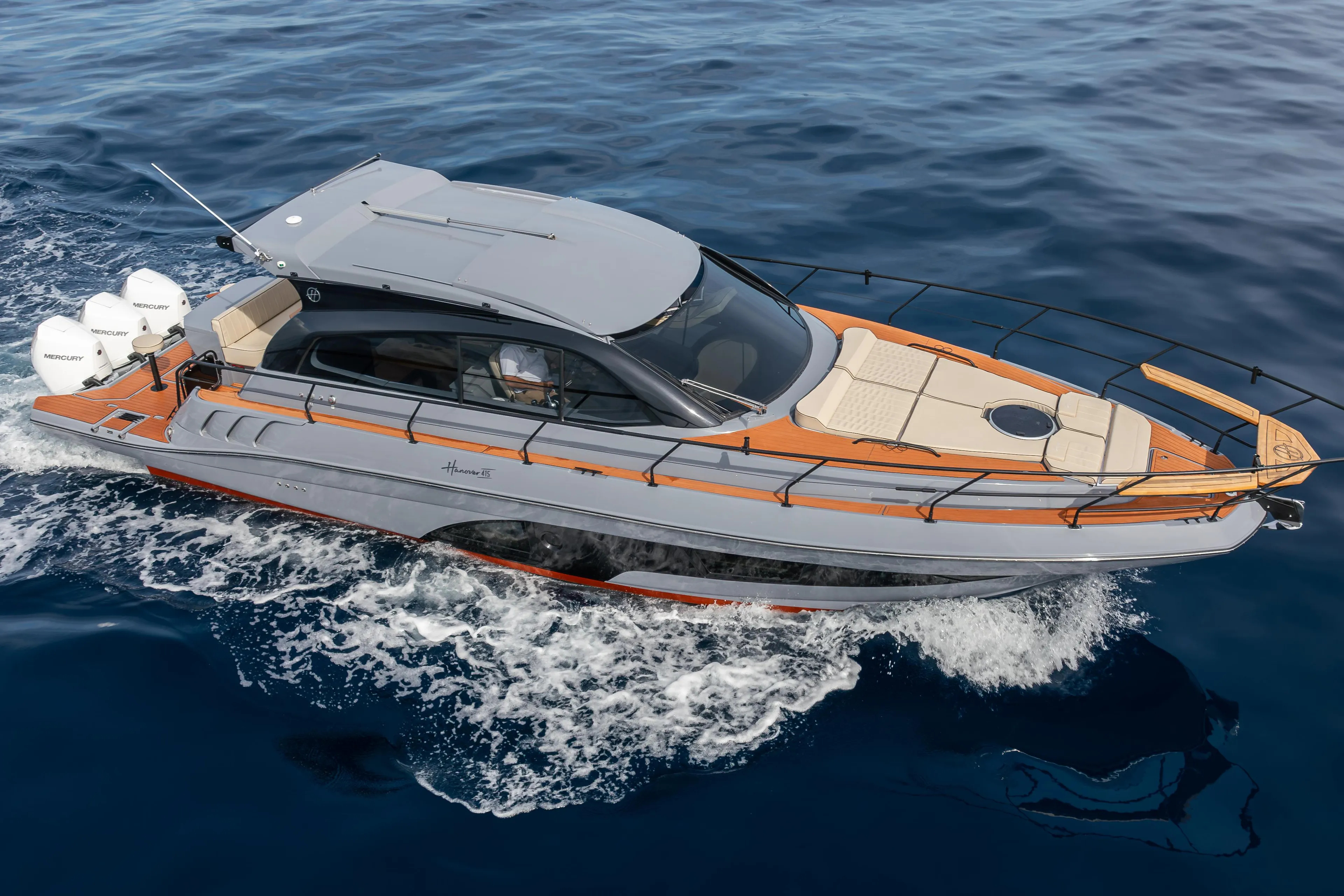 Sleek 2025 Hanover 415 yacht cruising on open water.