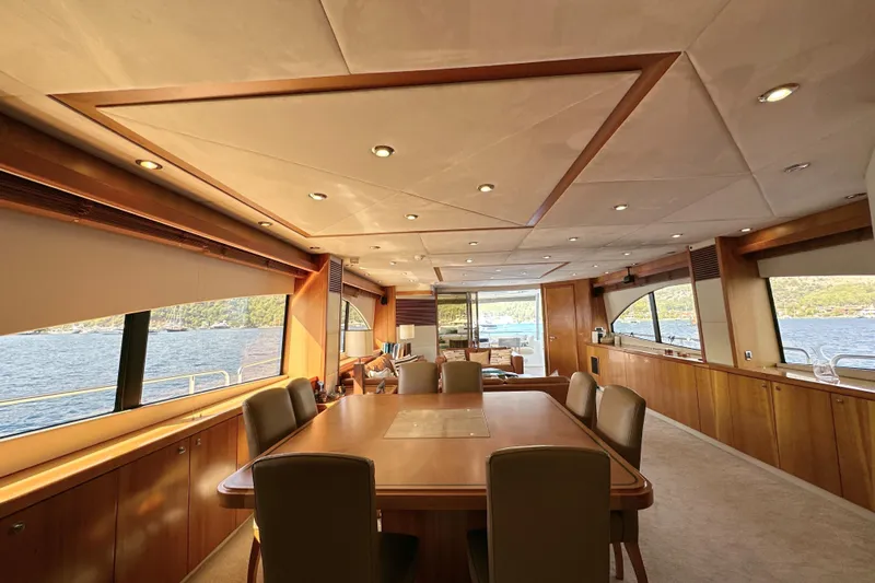 Swordfish 68 Yacht Photos Pics Luxurious interior of 2009 Sunseeker 90 Yacht with elegant dining area and scenic views.