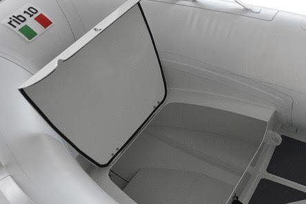 2022 ZAR Mini Rib HDL10 inflatable boat with open storage compartment.