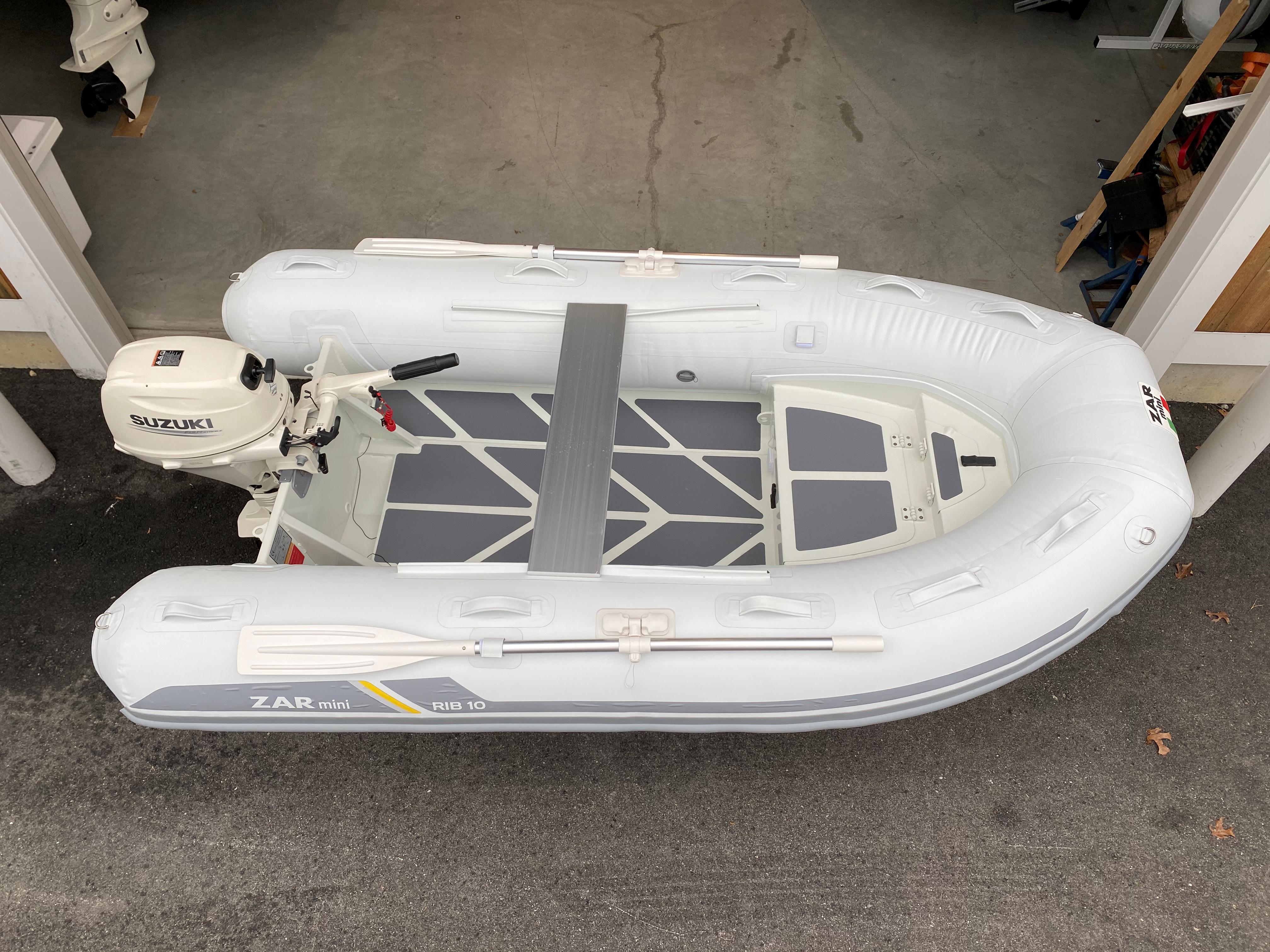 2022 ZAR Mini Rib HDL10 inflatable boat with Suzuki outboard motor.