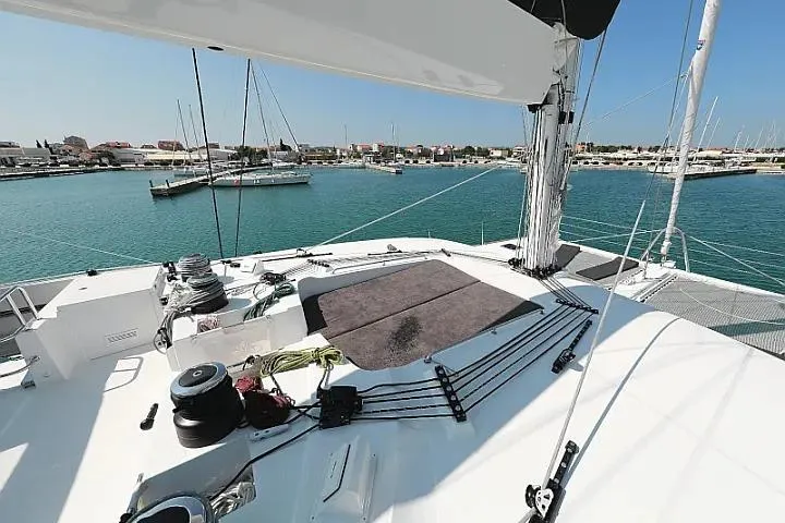 Masterdream Yacht Photos Pics Luxurious 2018 Lagoon 620 Esense yacht deck with marina view.