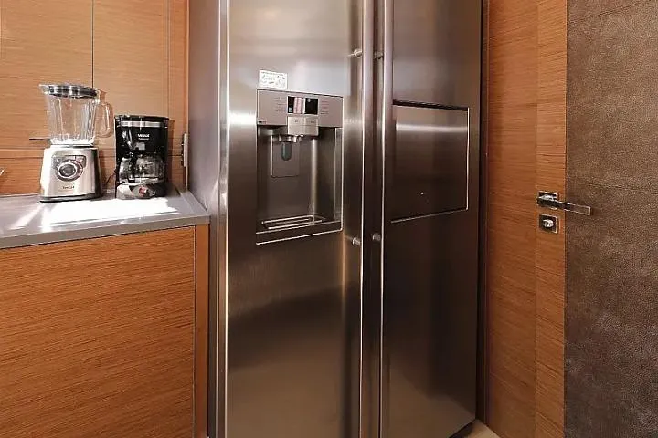 Masterdream Yacht Photos Pics Modern kitchen with stainless steel appliances on Lagoon 620 Esense yacht, 2018 model.