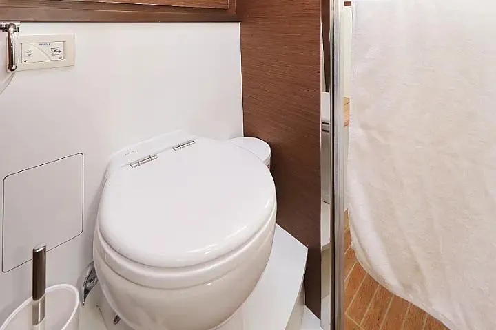 Masterdream Yacht Photos Pics Modern bathroom in 2018 Lagoon 620 Esense yacht, featuring sleek toilet design.