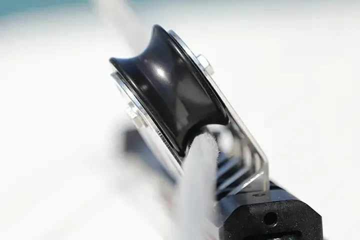 Masterdream Yacht Photos Pics Close-up of a pulley system on a 2018 Lagoon 620 Esense yacht.