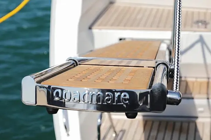 Masterdream Yacht Photos Pics Boarding platform of 2018 Lagoon 620 Esense yacht with teak finish.