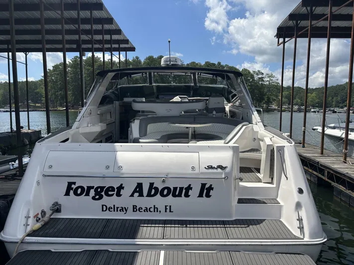 Forget About It Yacht Photos Pics 1996 Sea Ray 500 Sundancer yacht docked at Delray Beach, FL marina.
