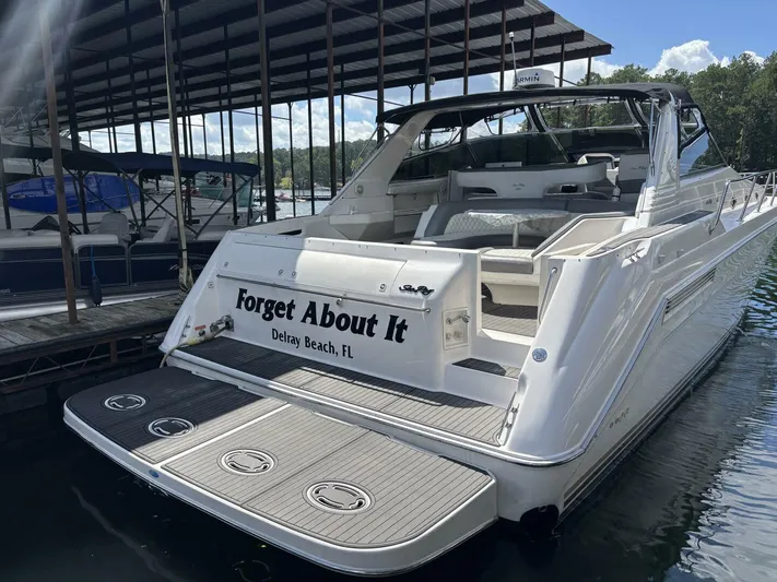 Forget About It Yacht Photos Pics 1996 Sea Ray 500 Sundancer yacht docked, named "Forget About It," Delray Beach, FL.