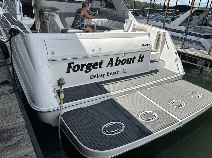 Forget About It Yacht Photos Pics 1996 Sea Ray 500 Sundancer yacht docked, named "Forget About It," Delray Beach, FL.