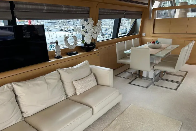  Yacht Photos Pics Luxurious interior of 2014 Ferretti Yachts 800 with modern seating and dining area.