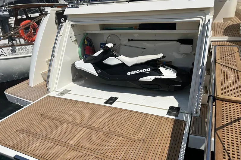  Yacht Photos Pics Ferretti Yachts 800 (2014) with Sea-Doo jet ski in rear storage compartment.