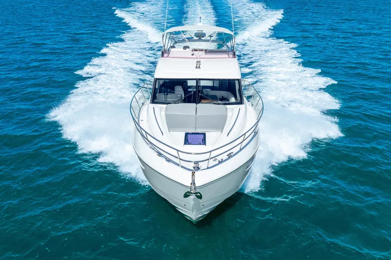 Chill Yacht Photos Pics 2018 Princess F49 yacht cruising on open blue water.