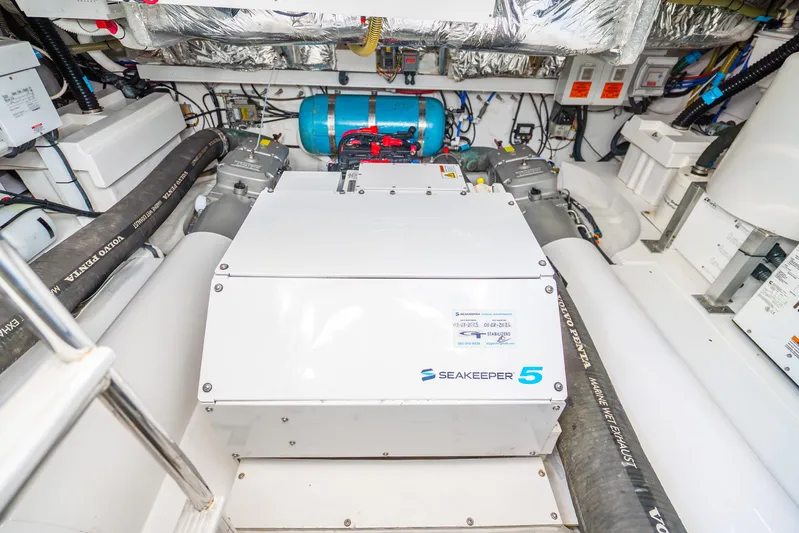 Chill Yacht Photos Pics Engine room of 2018 Princess F49 yacht featuring Seakeeper 5 stabilizer system.
