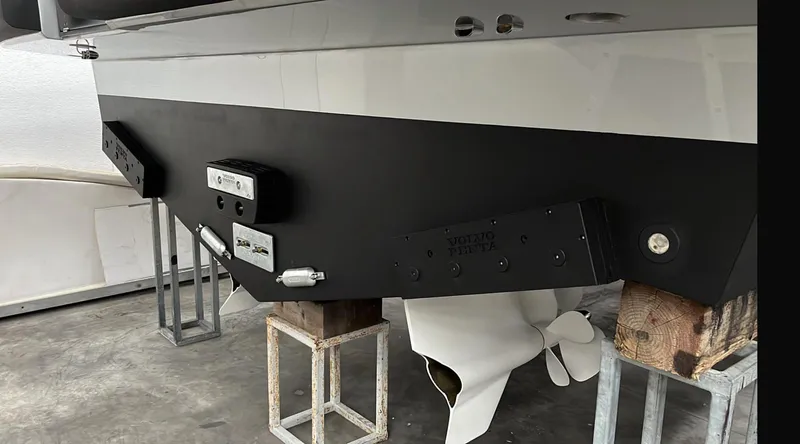 Yacht Photos Pics 2019 Wally Tender 48 boat hull on stands in a workshop.