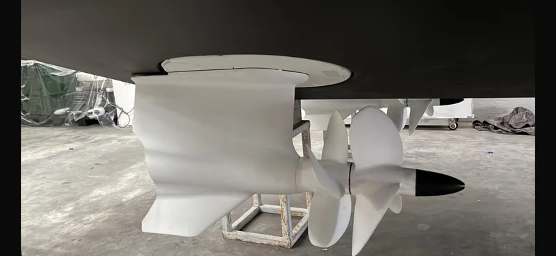  Yacht Photos Pics Propeller and rudder of 2019 Wally WALLY TENDER 48 yacht in a workshop.