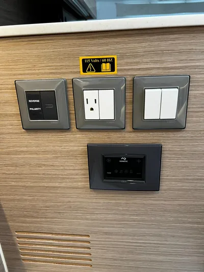 395 Yacht Photos Pics Control panel with switches and outlet on Tartan 395, 2025 model.