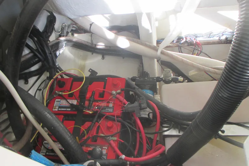  Yacht Photos Pics 2019 Sailfish 325 DC boat battery compartment with wiring and connections.