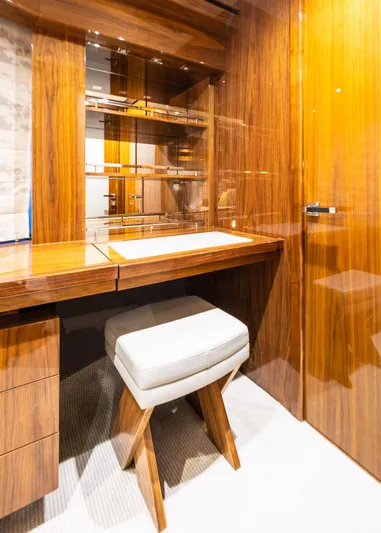 Seawater Yacht Photos Pics Luxurious interior of 2019 Sunseeker 86 Yacht with elegant wood finish and modern design.