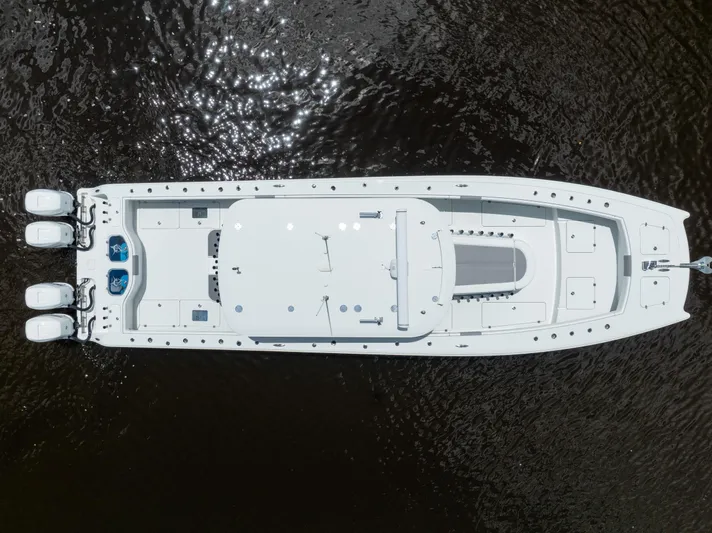  Yacht Photos Pics Aerial view of a 2019 Freeman 42 LR boat on water.