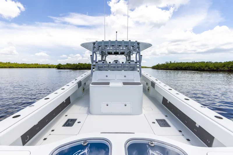  Yacht Photos Pics 2019 Freeman 42 LR boat on calm water with clear sky.